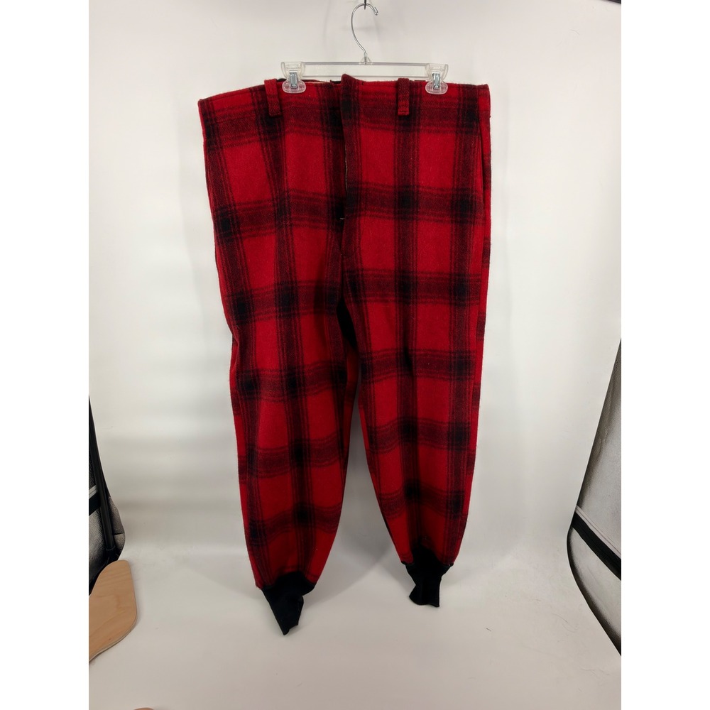 Vintage Sears Field Tested Buffalo Plaid Wool Hunting Pants Knit Cuff Trousers